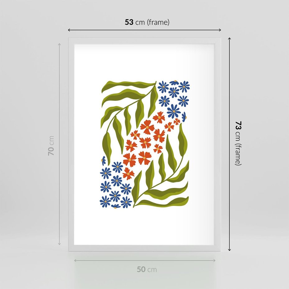 Plakat w ramie 50x70 - Splątane Granice - kwiaty, sztuka nowoczesna - rama biała