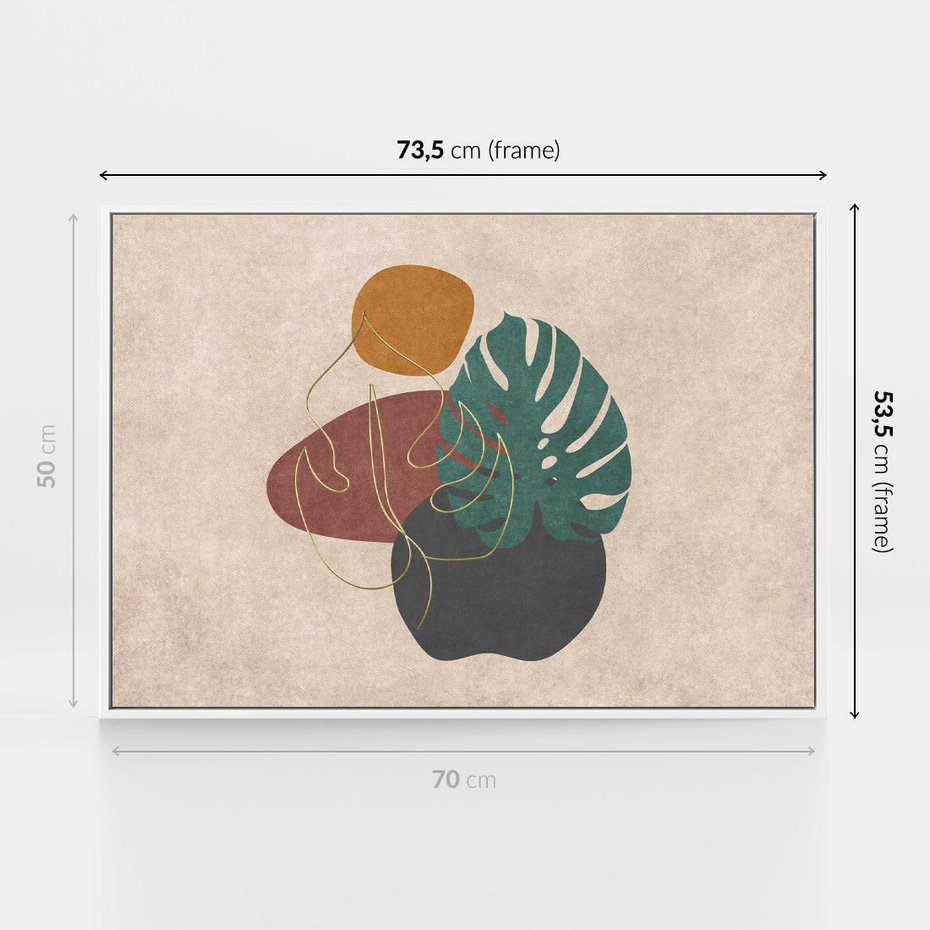 Obraz w ramie 70x50 - Akwarelowa Magia Liści - grafika, styl mid century - rama biała