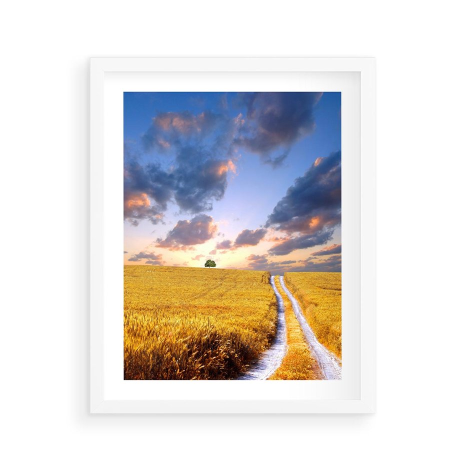 Plakat w ramie 40x50 - Magiczna droga w lesie - droga, ścieżka - rama biała