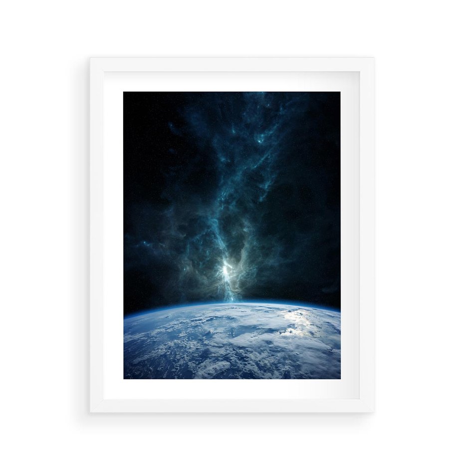 Plakat w ramie 40x50 - Wędrówka przez galaktyki - ziemia, kosmos - rama biała