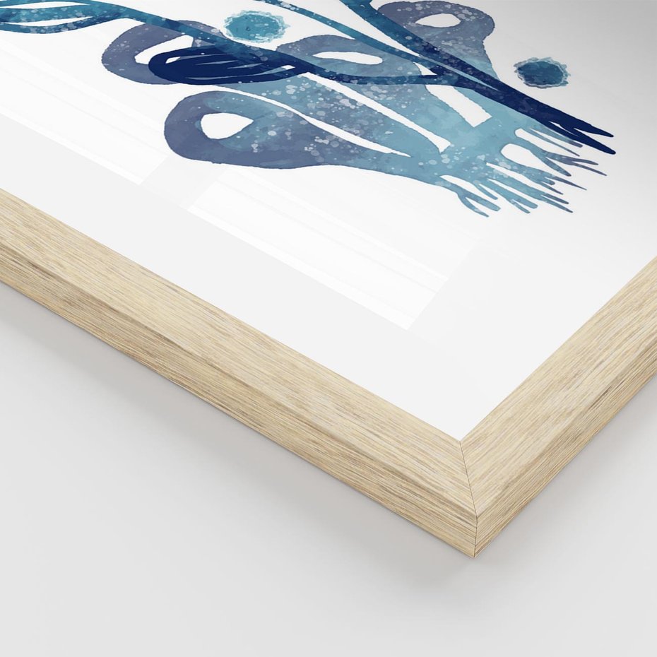Plakat w ramie 40x50 - Akwarelowy Błękit - pastelowy, abstrakcyjny plakat - rama drewno