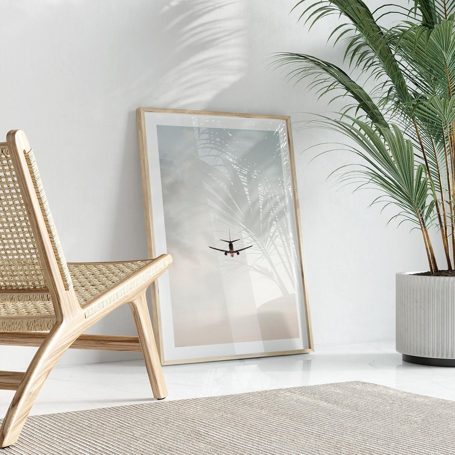 Plakat w ramie 50x70 - W Powietrzu: Samolot na Niebie - samolot w przestworzach, samolot na niebie - rama drewno
