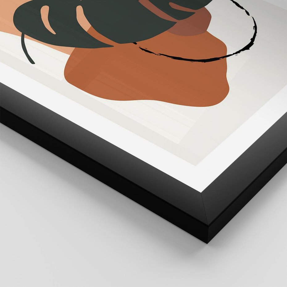 Plakat w ramie 50x70 - Brązowa Ekspresja - liść monstery, boho obraz - rama czarna