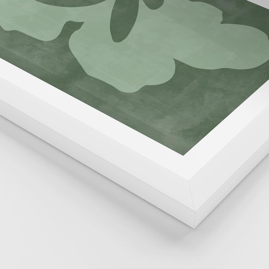 Plakat w ramie 30x40 - Kształty Zieleni - abstrakcyjny kształt, zielony plakat - rama biała