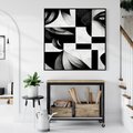 Obraz w ramie 50x50 - Harmonia świateł i cieni - abstrakcja czarno biała, geometria - rama czarna