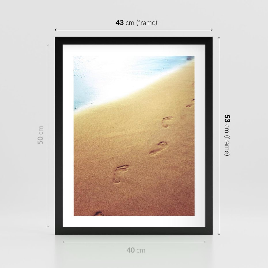 Plakat w ramie 40x50 - Ślad Przygody - ślady, stóp - rama czarna