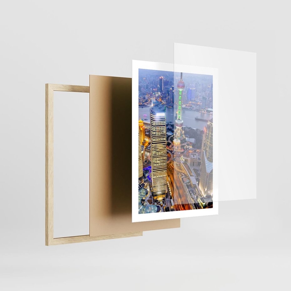 Plakat w ramie 50x70 - Wzgórza Mieściny - wieżowce, miasto - rama drewno