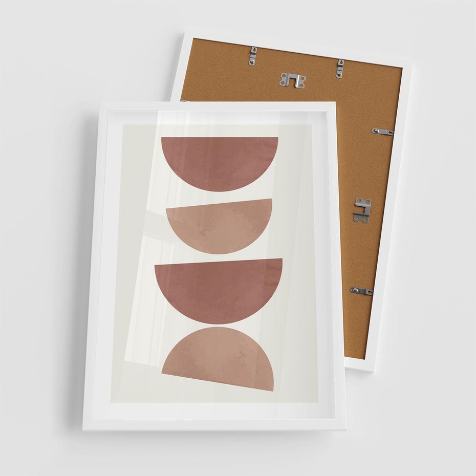 Plakat w ramie 50x70 - Abstrakcyjne Widzenia - abstrakcyjne geometryczne kształty, odcienie brązu i beżu - rama biała