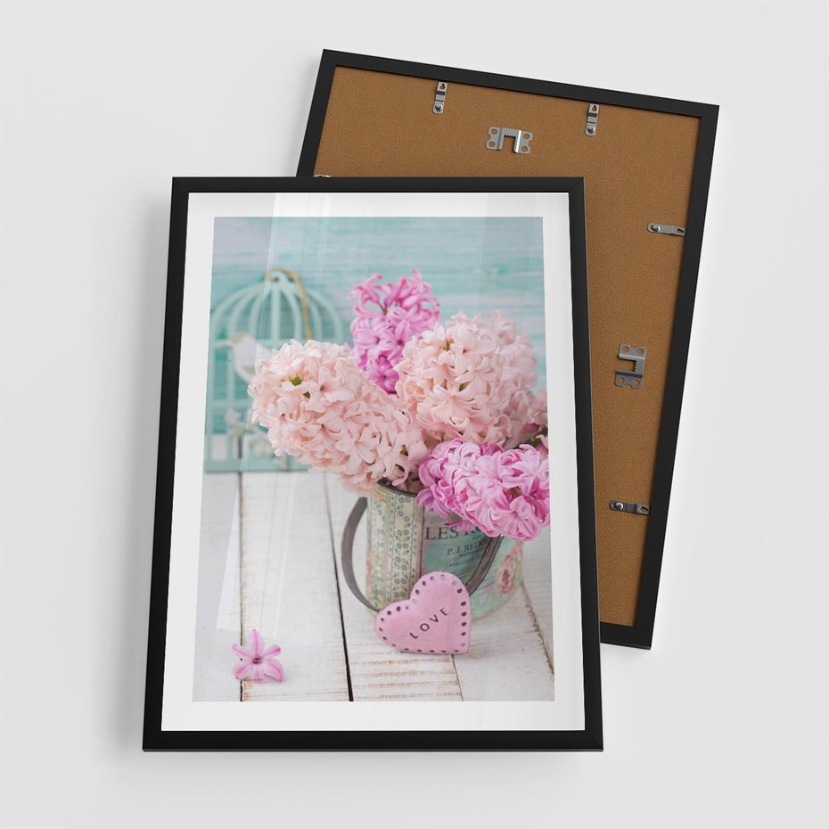 Plakat w ramie 50x70 - Kwiatowa harmonia hiacyntów - kwiaty, hiacynty - rama czarna