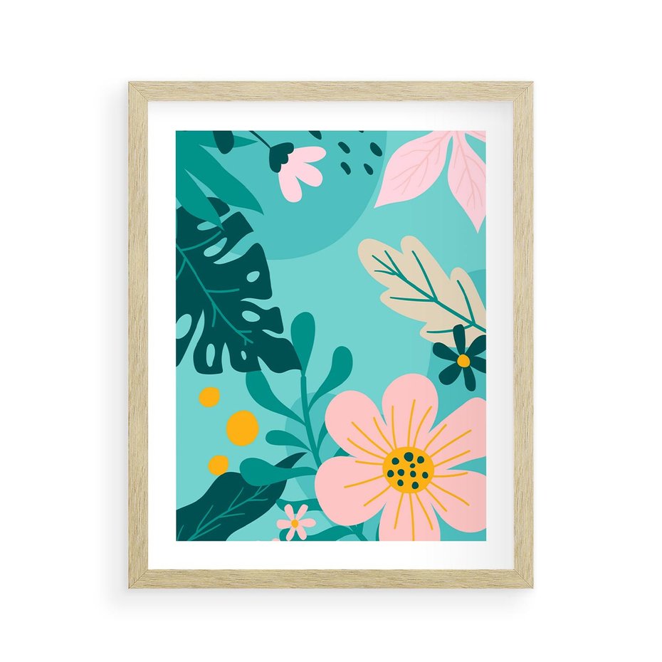 Plakat w ramie 40x50 - Kwiatowy Impuls - pastelowa kompozycja, kwiaty - rama drewno