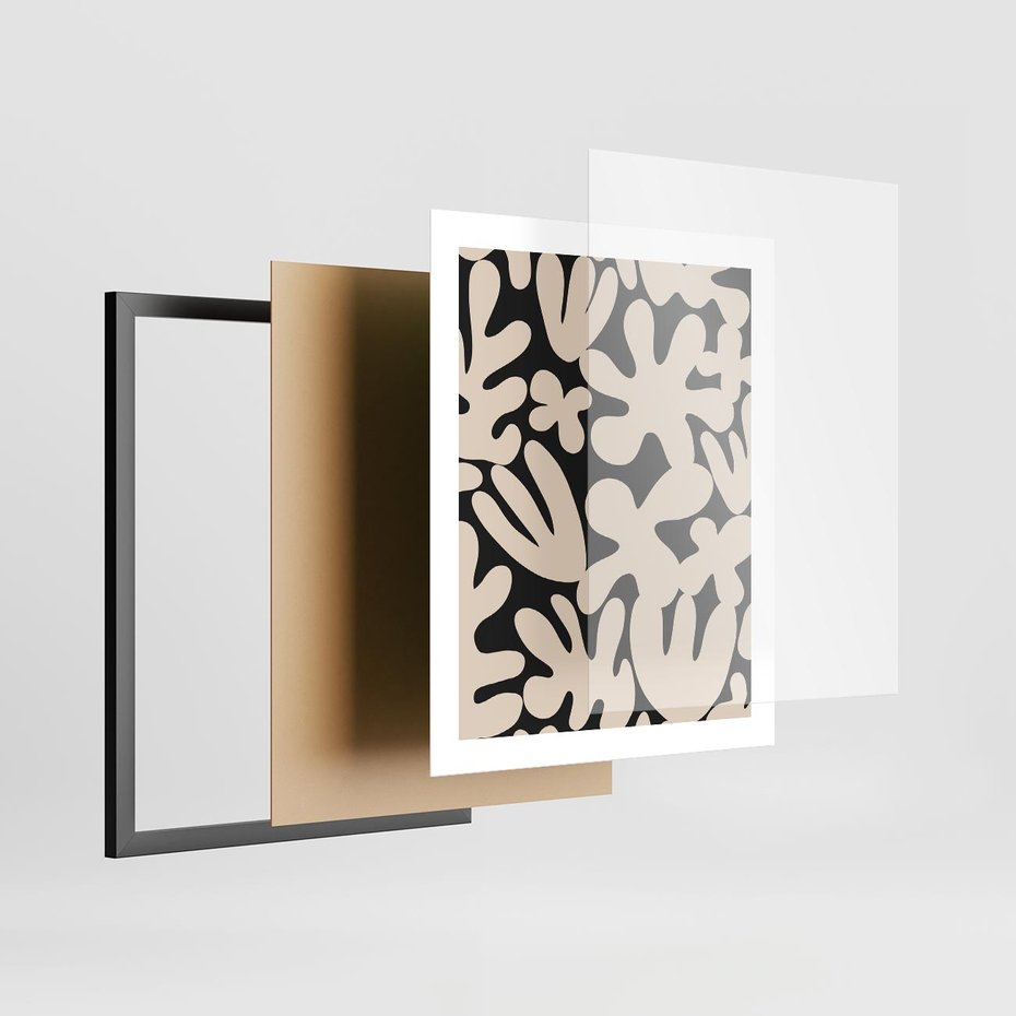 Plakat w ramie 40x50 - Księga Ukrytych Widoków - abstrakcyjne czarno białe formy, minimalizm - rama czarna