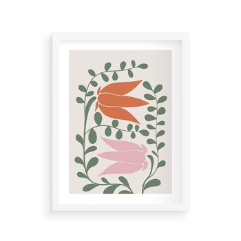 Plakat w ramie 30x40 - Rozkwitające Kontury - plakat, kwiaty - rama biała