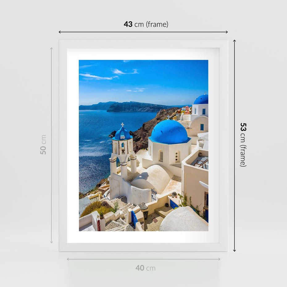 Plakat w ramie 40x50 - Urokliwy widok na Santorini - Santorini, widok - rama biała