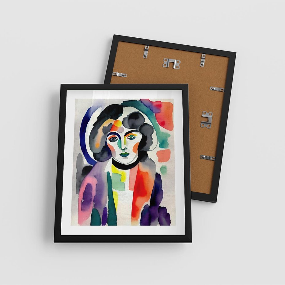 Plakat w ramie 40x50 - Subtelne Akwarelowe Ulotności - abstrakcyjny akwarelowy portret kobiety, rozmyte farby - rama czarna