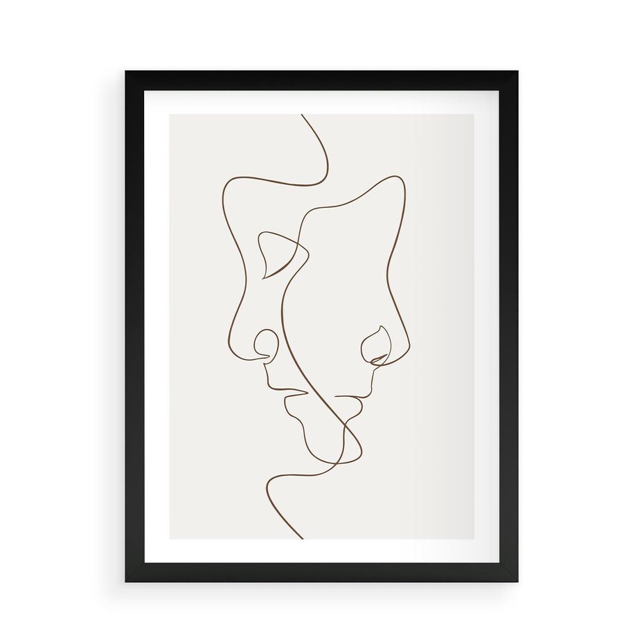 Plakat w ramie 50x70 - Jedna Linia, Dwie Twarze - minimalistyczny plakat, dwie twarze - rama czarna
