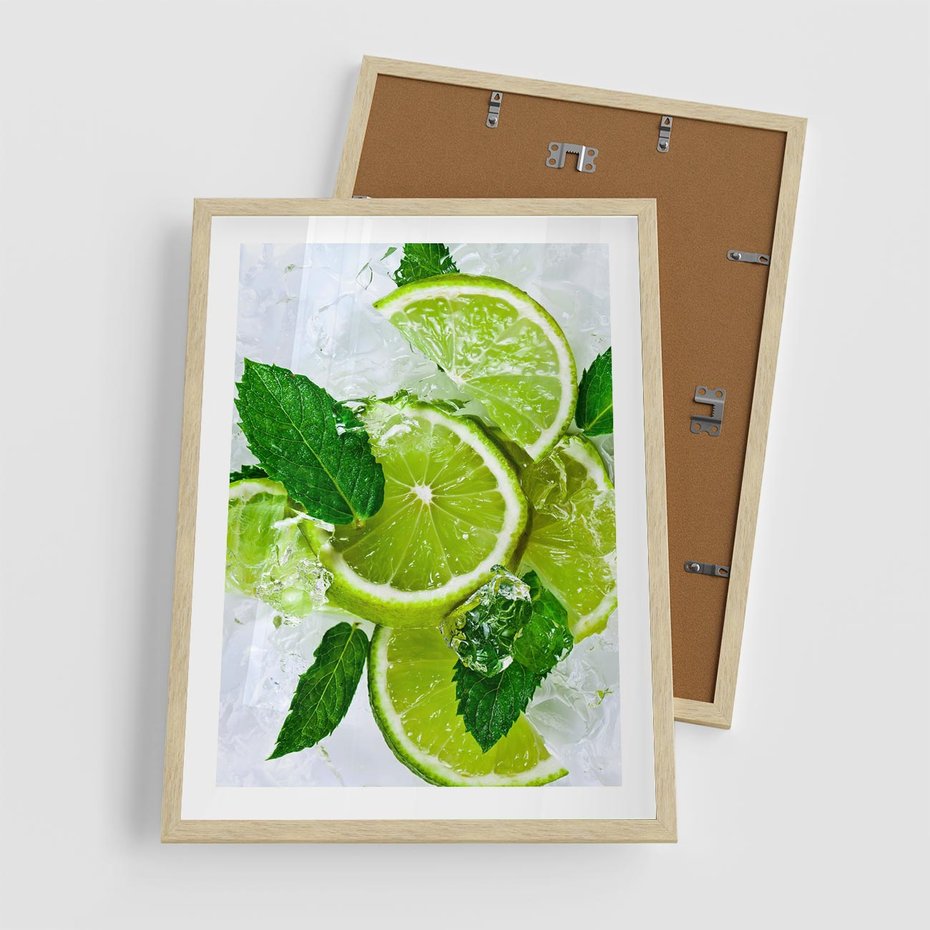 Plakat w ramie 50x70 - Ożywczy duet limonek i cytryn - limonki, cytryny - rama drewno