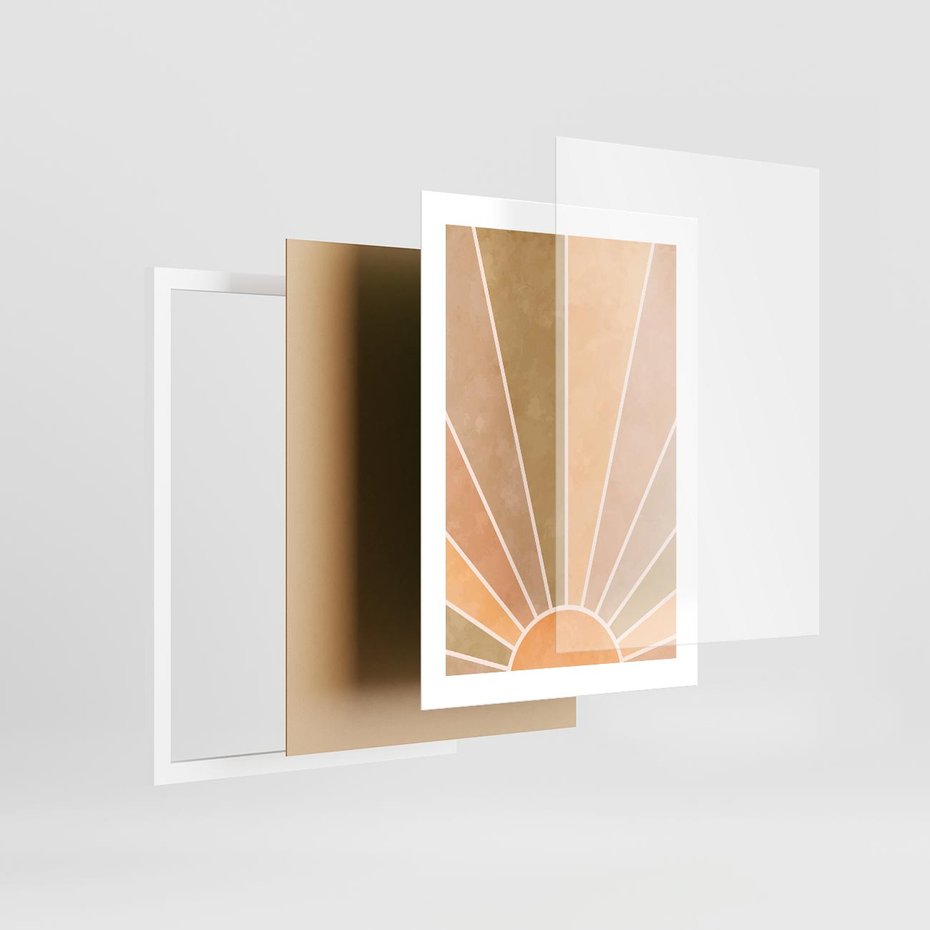 Plakat w ramie 30x40 - Grafika Boho w Odcieniach Pomarańczu - boho słońce, grafika - rama biała