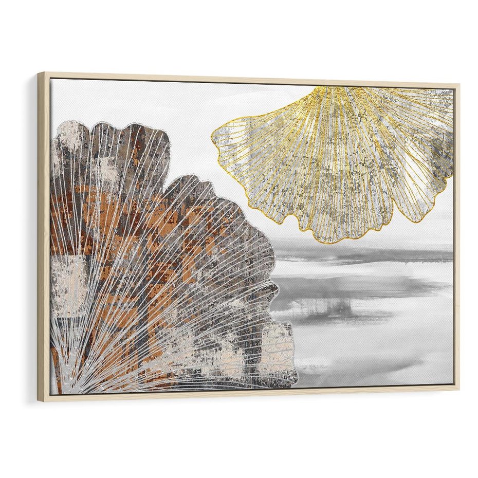 Obraz w ramie 120x80 - Złote liście melancholii - liście miłorzębu, tekstura - rama drewno