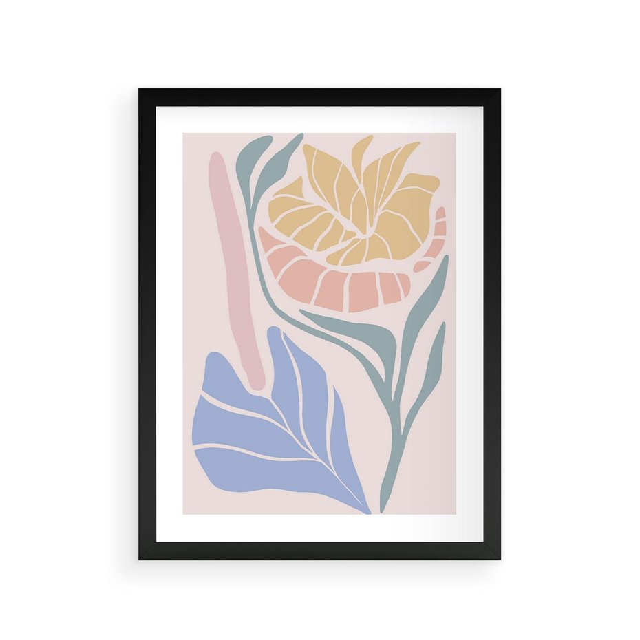 Plakat w ramie 30x40 - Kwiatowe Granice Kształtów - nowoczesny plakat, kwiaty w pastelowych kolorach - rama czarna