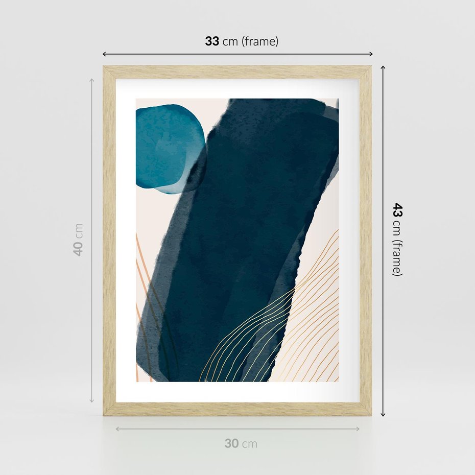 Plakat w ramie 30x40 - Nocne Widzenia - abstrakcyjna granatowa plama, akwarela - rama drewno