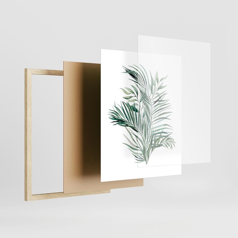 Plakat w ramie 40x50 - Blask Natury - złote, liście - rama drewno