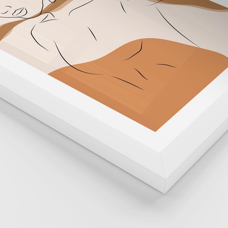 Plakat w ramie 30x40 - Sztuka Piękna w Beżach i Brązach - szkic jedną linią, naga kobieta - rama biała