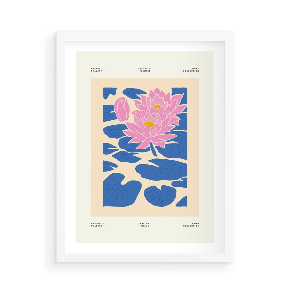 Plakat w ramie 50x70 - Rozświetlone Odbicia - lilie wodne, pastelowe kolory - rama biała