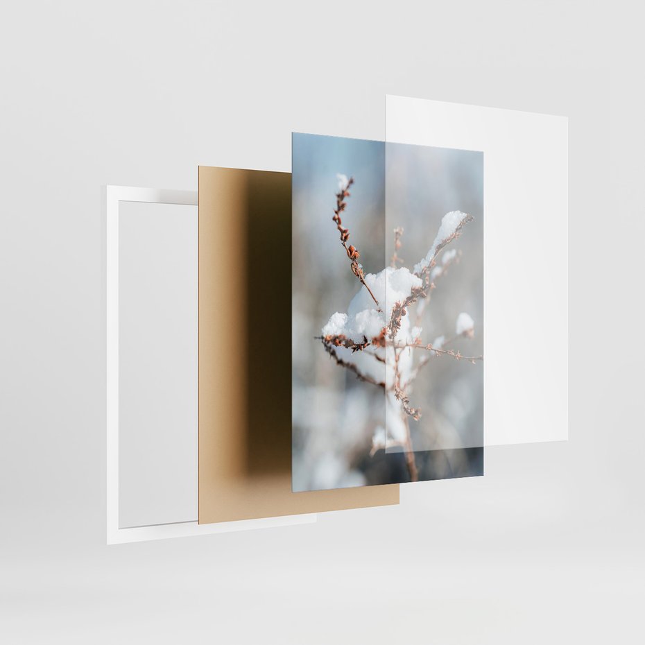 Zestaw obrazy w ramie 30x40 galeria - Zima, w, górach, gałązki - rama biała