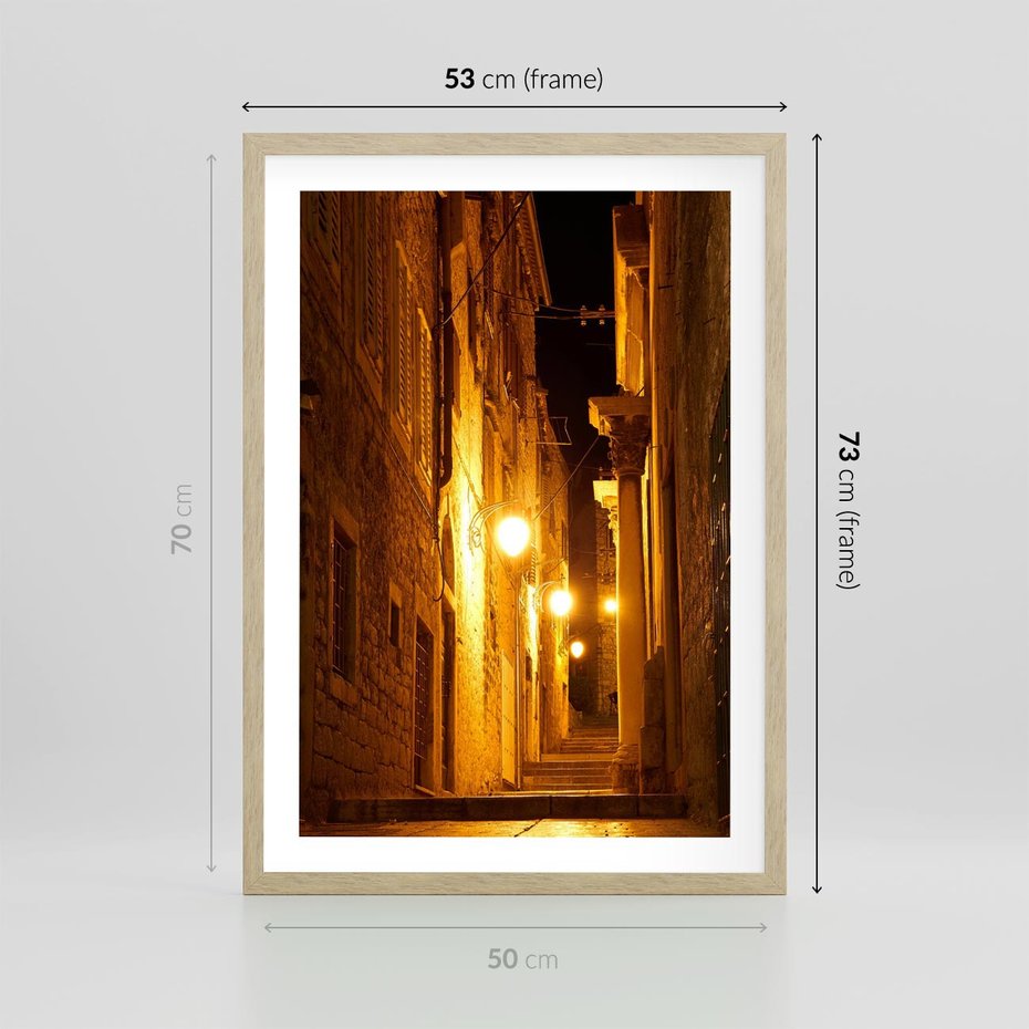 Plakat w ramie 50x70 - Miasto Pod Gwieździstym Niebem - uliczka, perspektywa - rama drewno