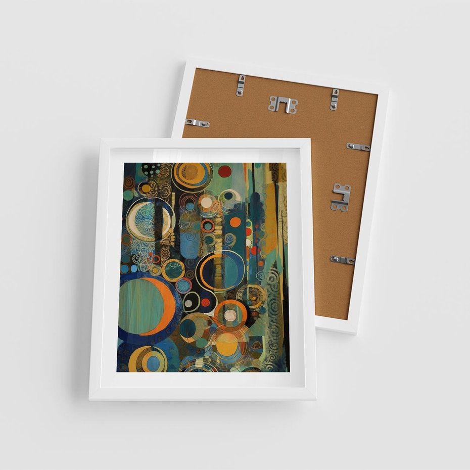 Plakat w ramie 40x50 - Wibracje Wymyślnych Form - abstrakcyjny obraz, mnogość kolorów - rama biała