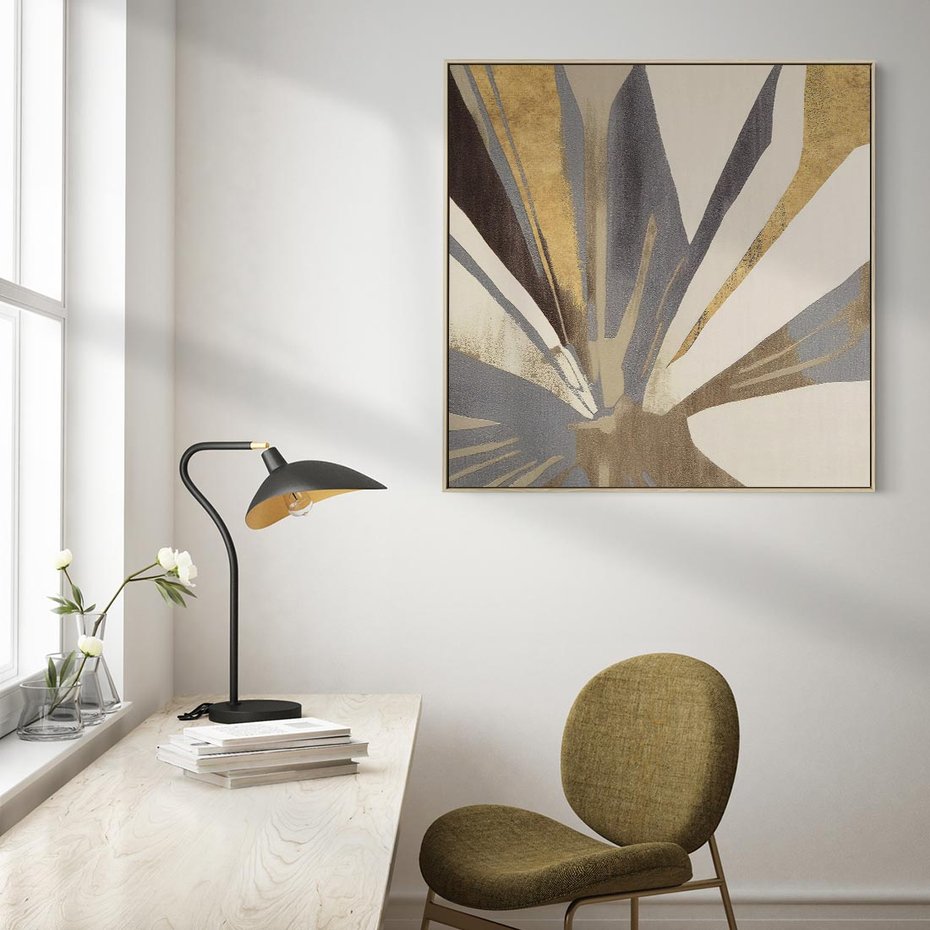 Obraz w ramie 50x50 - Szept roślinnych emocji - olejna abstrakcja, złoto i brąz - rama drewno