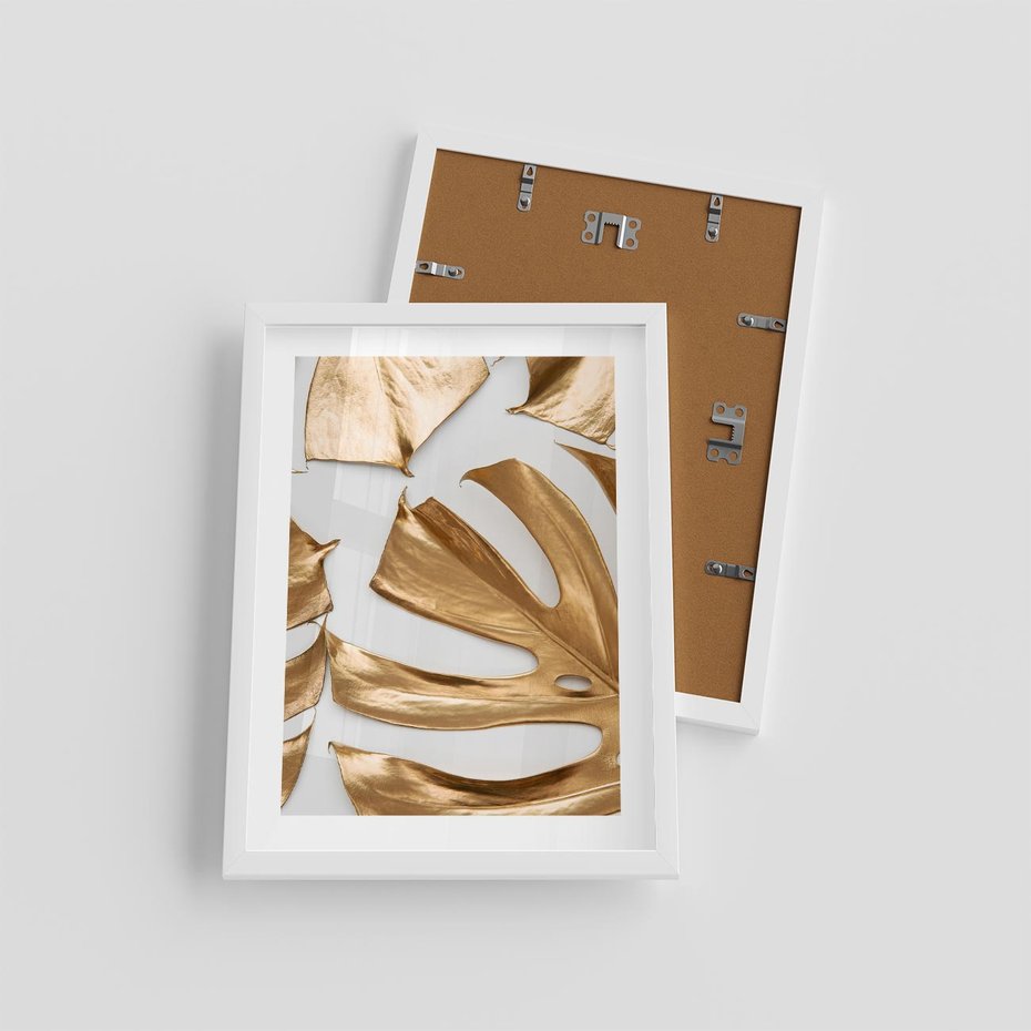 Plakat w ramie 30x40 - Siła Natury - złote, liście - rama biała