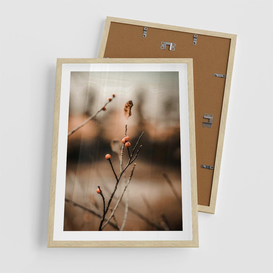 Plakat w ramie 50x70 - Jarzębina w Pejzażu - jesień, gałązka - rama drewno