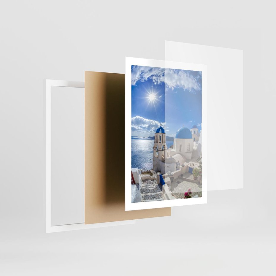 Plakat w ramie 50x70 - Uroki Santorini we Włoszech - Santorini, Włochy - rama biała