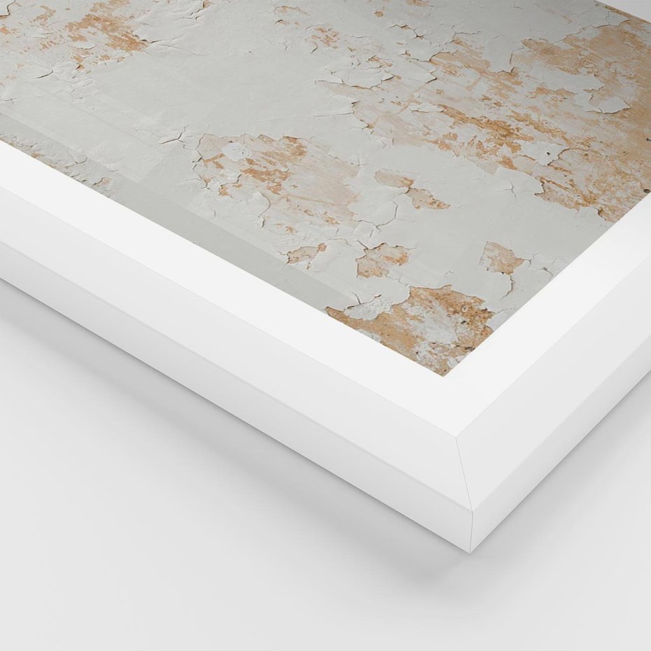 Plakat w ramie 40x50 - Beżowa Ściana z Łuszczącą Się Farbą - stara ściana, beżowa - rama biała