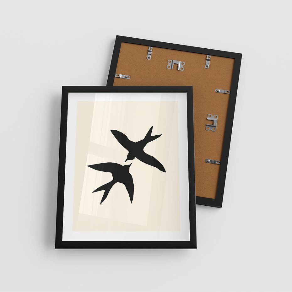 Plakat w ramie 40x50 - Kreatywne Echa - jaskółki, minimalizm - rama czarna