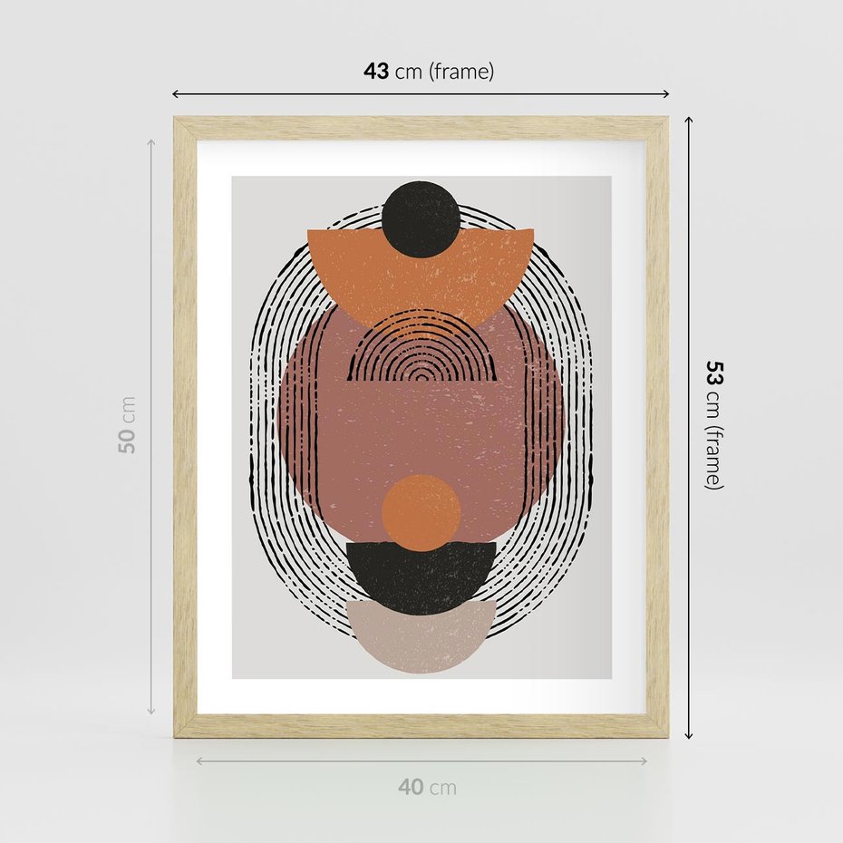 Plakat w ramie 40x50 - Abstrakcja w Odcieniach Brązu i Beżu - geometria, abstrakcyjna grafika - rama drewno