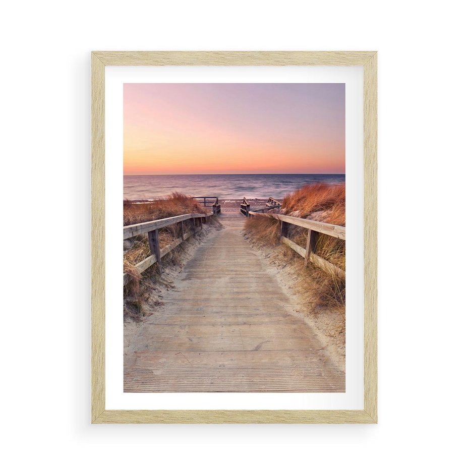 Plakat w ramie 50x70 - Spacer Wśród Przyboju - dróżka, morze - rama drewno