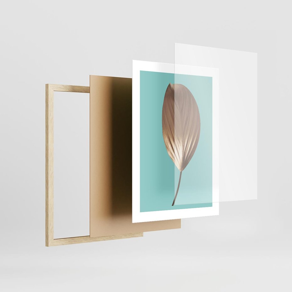 Plakat w ramie 30x40 - Delikatna Harmonia - złote, liście - rama drewno