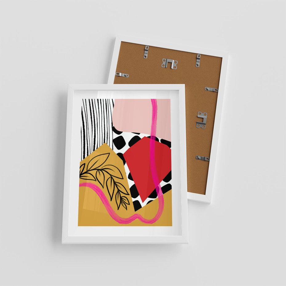 Plakat w ramie 30x40 - Wnętrza Form - abstrakcyjna kompozycja, różne tekstury - rama biała