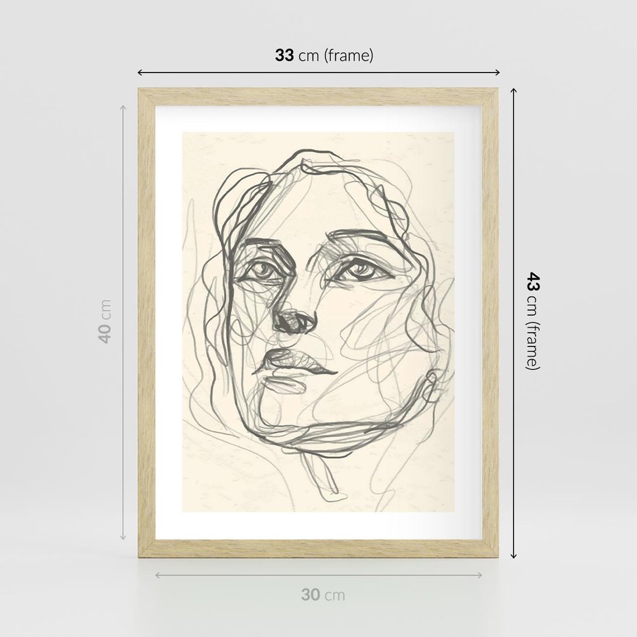 Plakat w ramie 30x40 - Konturem Uchwycone - plakat, minimalistyczny szkic - rama drewno