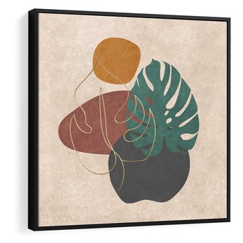 Obraz w ramie 50x50 - Akwarelowa Magia Liści - grafika, styl mid century - rama czarna