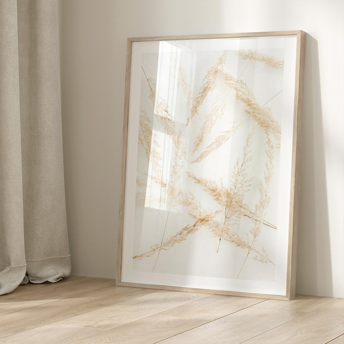 Plakat w ramie 50x70 - Pampas w Stylu Boho: Kompozycja Natury - suche trawy, pampas - rama drewno