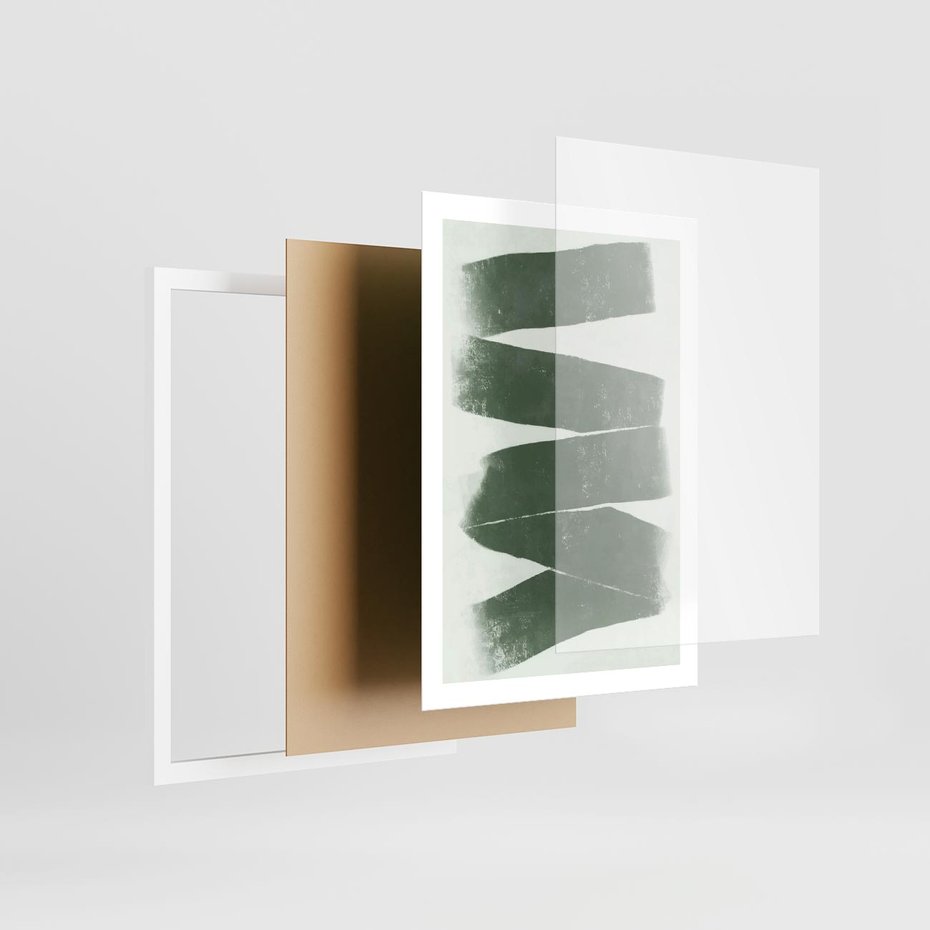 Plakat w ramie 50x70 - Zielone Refleksje - abstrakcja, zgaszony zielony kolor - rama biała