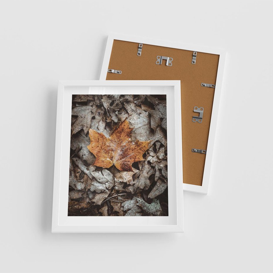 Plakat w ramie 40x50 - Jesienne Czarowanie - suchy liść, żółty - rama biała