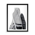 Plakat w ramie 50x70 - Wieżowce z Falistymi Kształtami - nowoczesne wieżowce, czarno biała fotografia - rama czarna