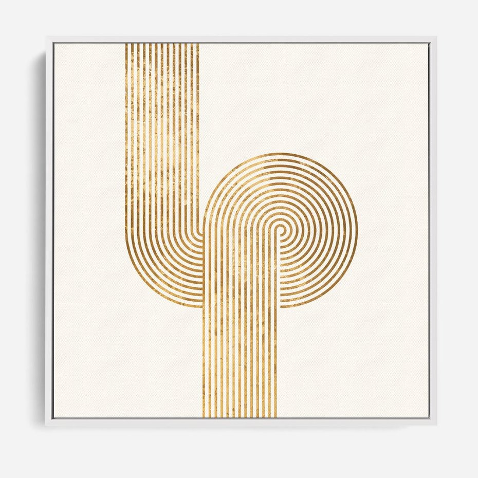 Obraz w ramie 50x50 - Podróżne Kształty - geometryczne linie w złotym kolorze, minimalizm - rama biała