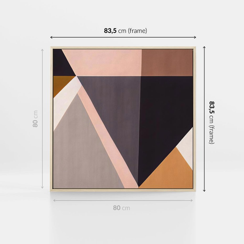 Obraz w ramie 80x80 - Trójkąty Wnętrz - abstrakcja, geometryczne kształty - rama drewno