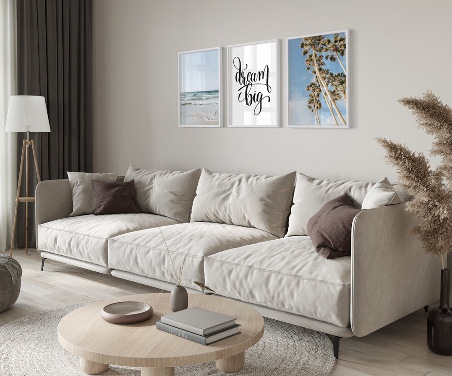 Zestaw obrazy w ramie 50x70 galeria - Dream, big, palmy, morze - rama biała