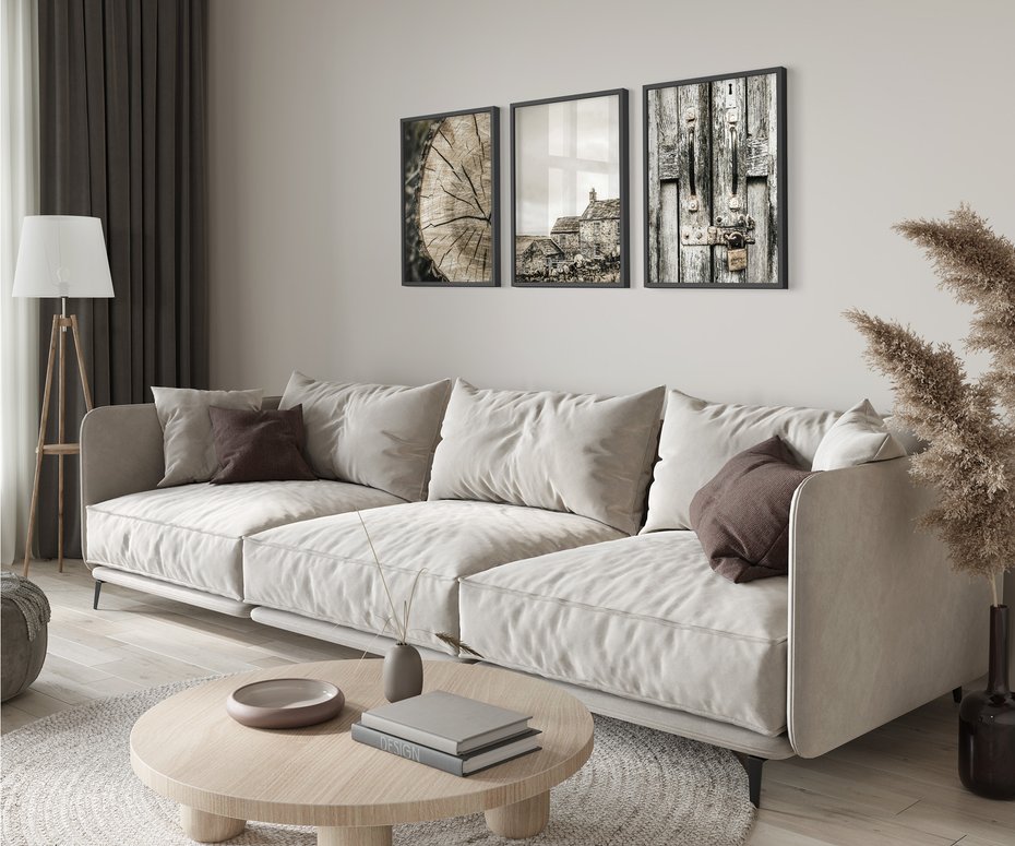 Zestaw obrazy w ramie 50x70 galeria - Stare, klimatyczne, domki, kłódka - rama czarna